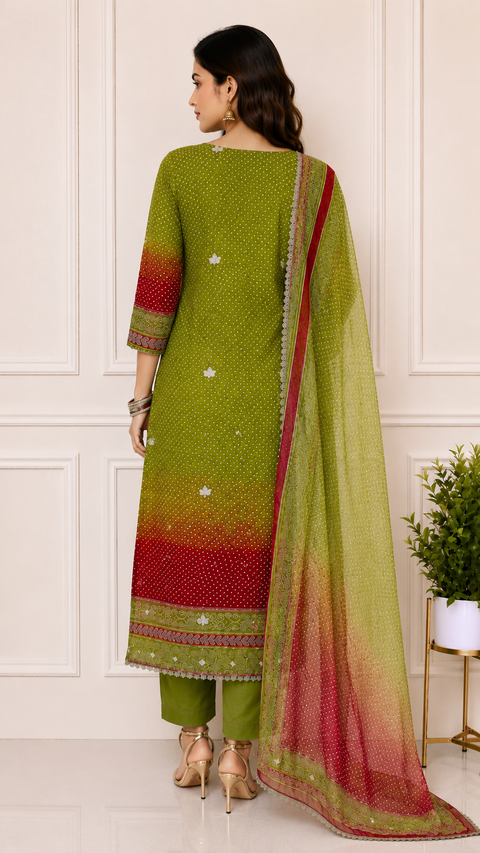 Bandhani Printed Unstitched Suit Set with Dupatta