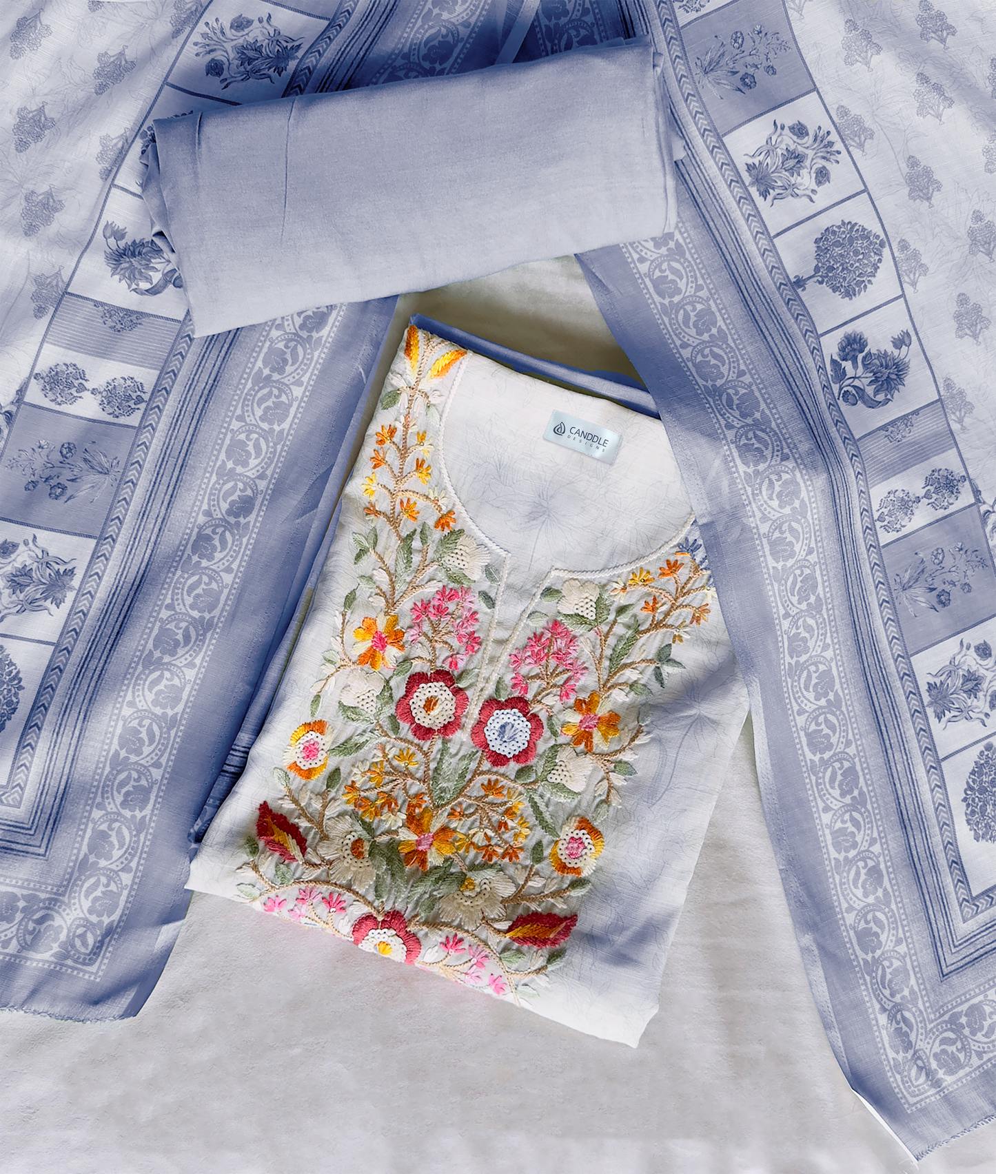 Unstiched Suit Set With Floral Embroidery