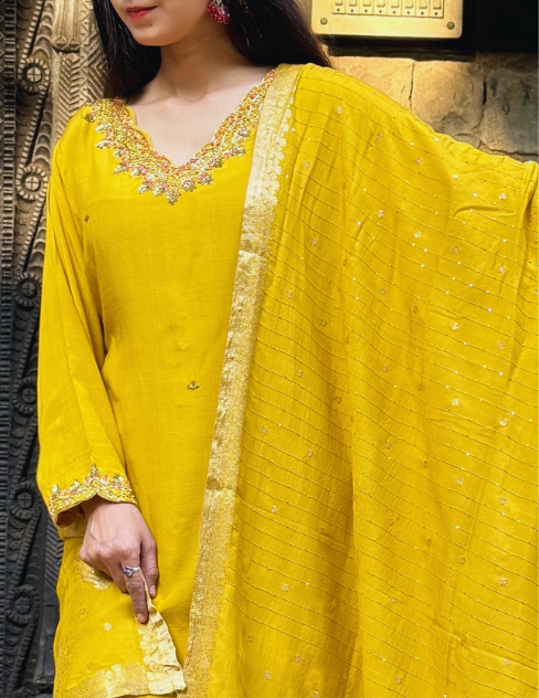 Mustard Silk Suit Set