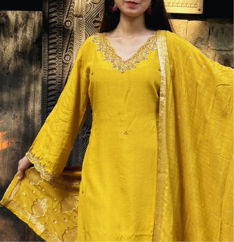 Mustard Silk Suit Set