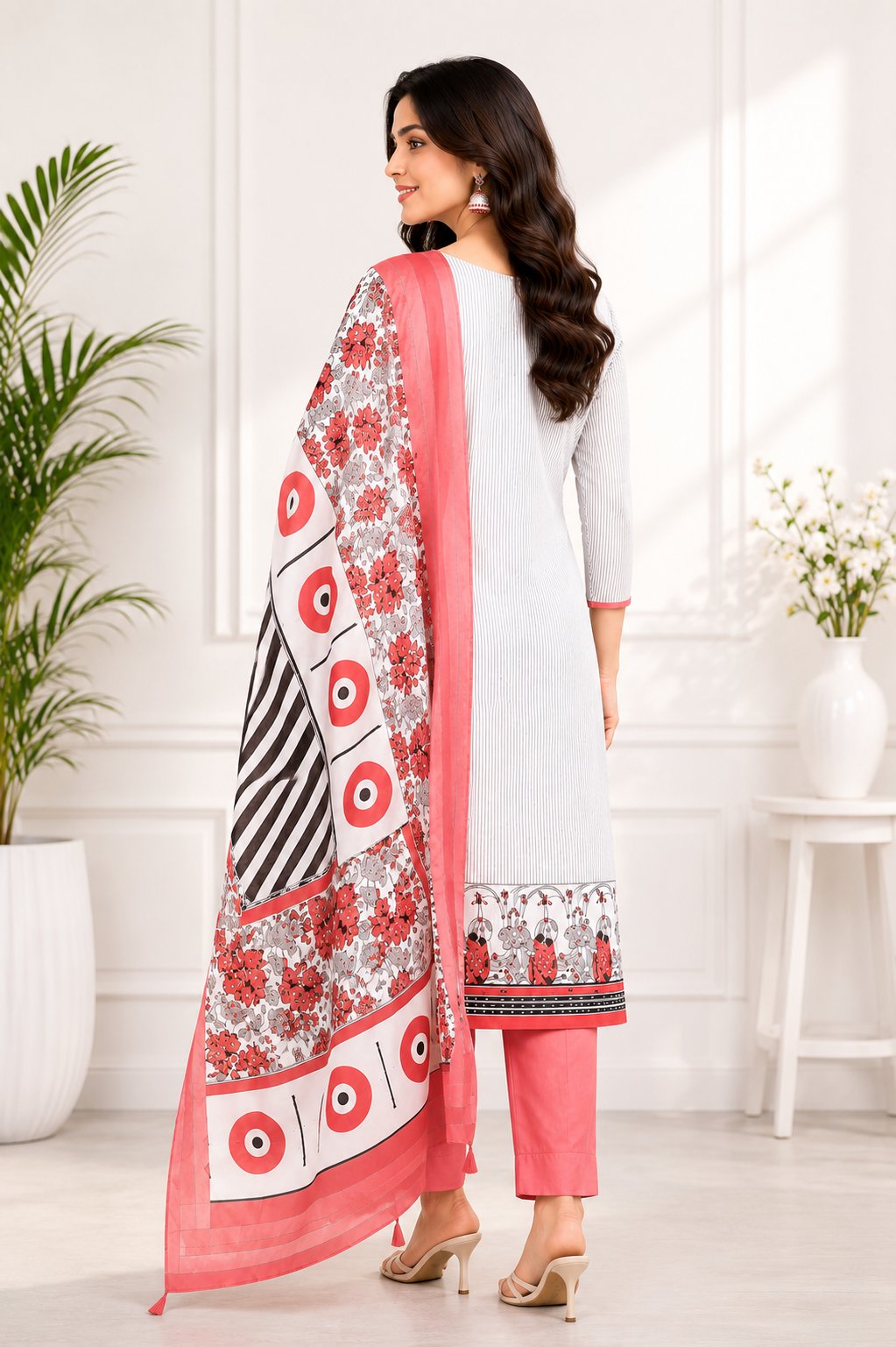 Unstiched Geometric Printed Kurta Pant with Dupatta ,3-Piece Set, Ethnic Block Print