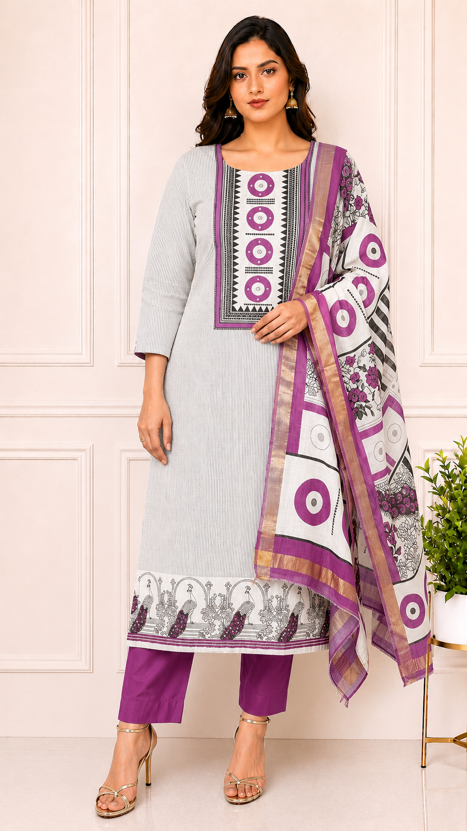 Unstiched Geometric Print Cotton Suit Set