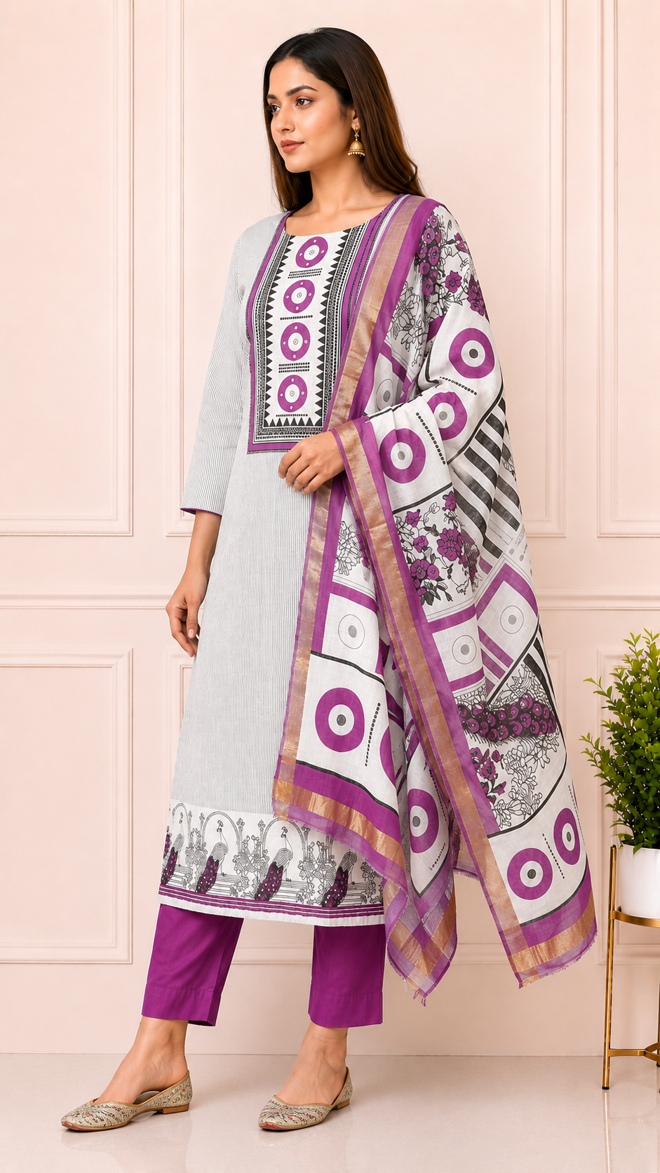 Unstiched Geometric Print Cotton Suit Set