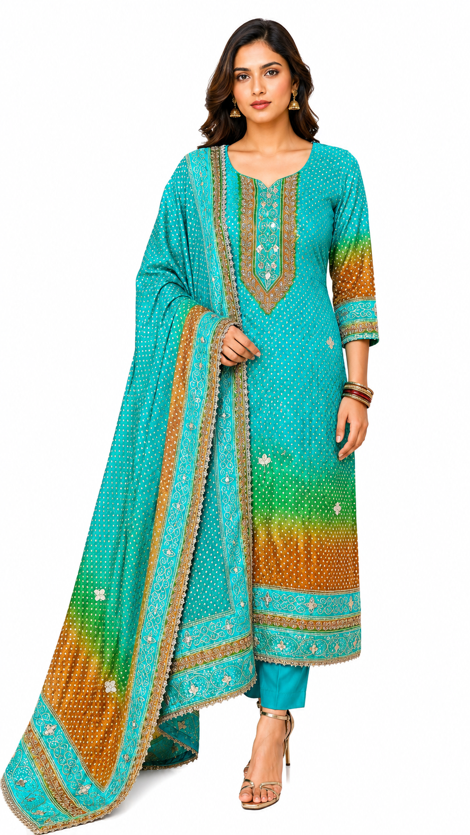 Unstiched Bandhani Printed Silk Suit Set