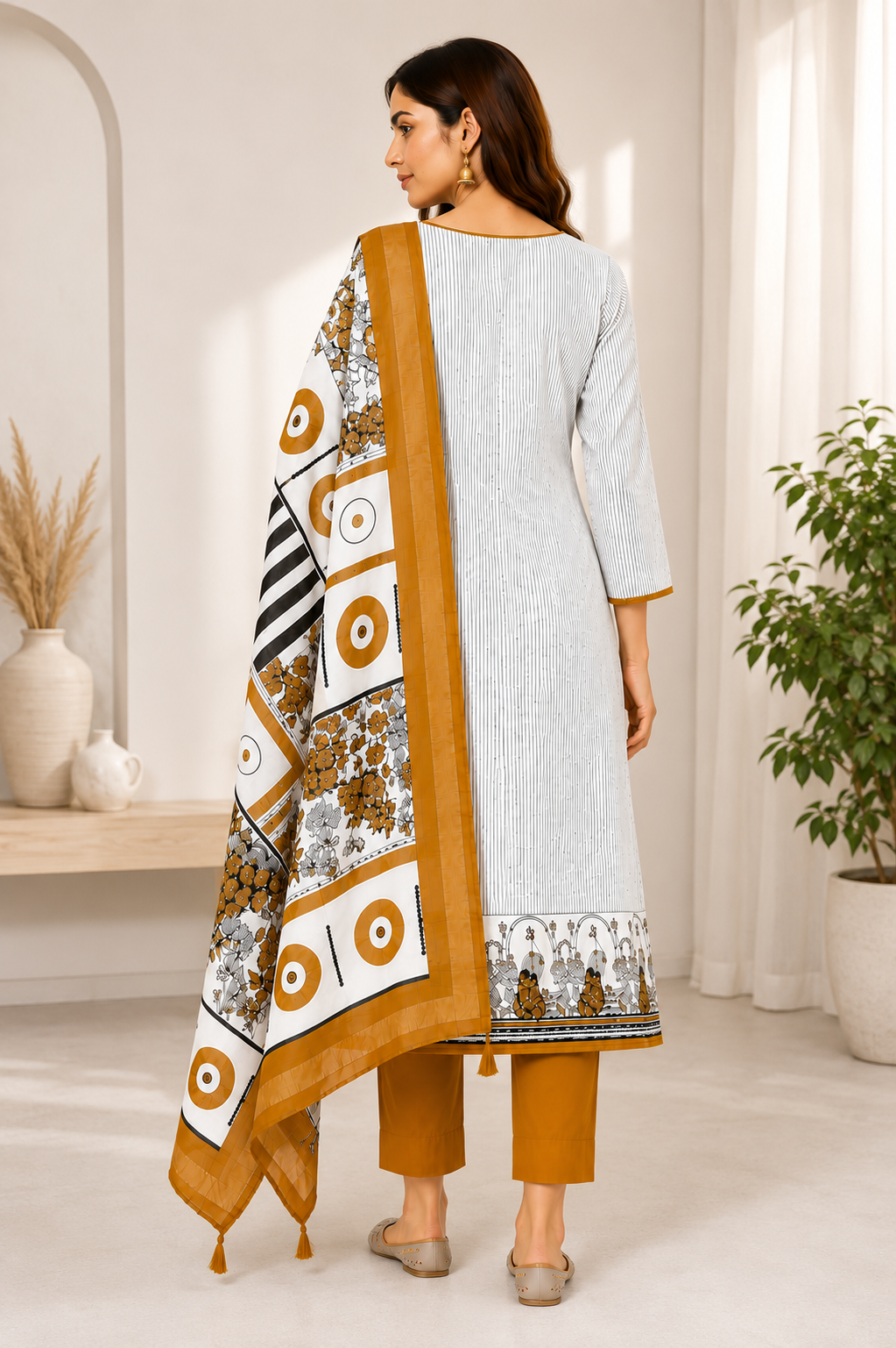 Unstiched Geometric Printed Kurta Pant with Dupatta ,3-Piece Set, Ethnic Block Print