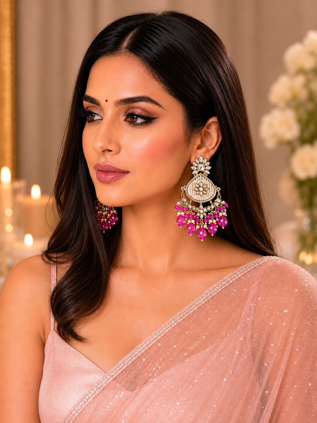 Long Flower Jhumka oval