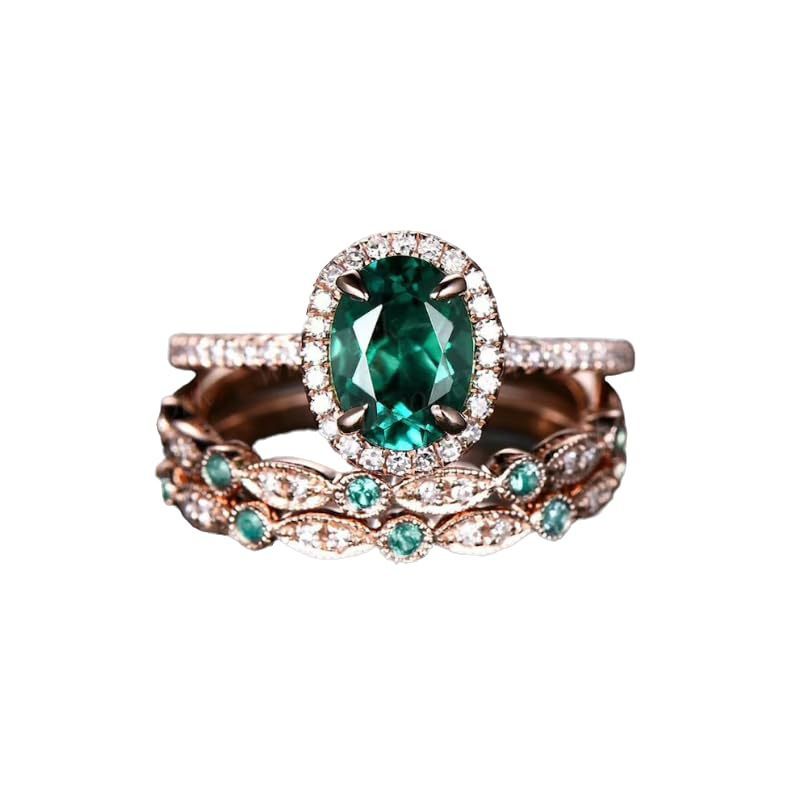 Three-in-one Emerald Laminated Ring