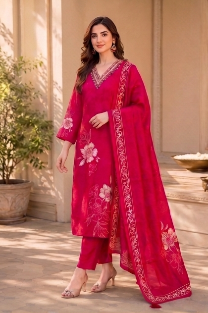Pink V Sequence Suit Set